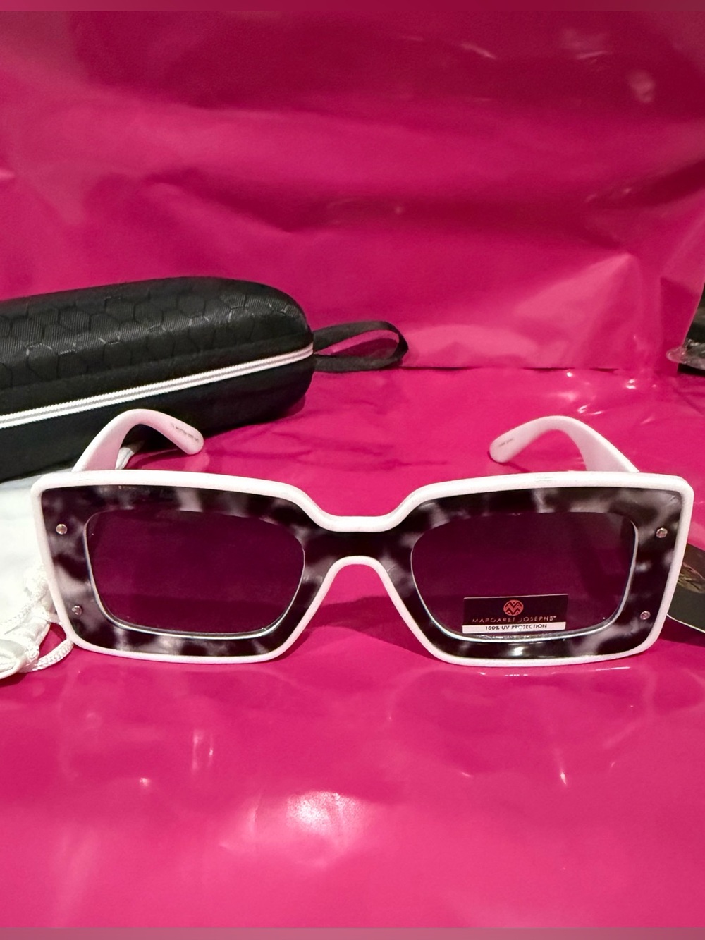 Margaret Josephs square sunglasses black white animal print plastic frames new